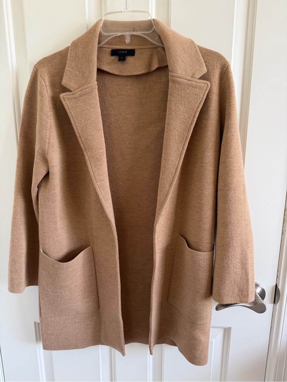 J. Crew Camel Open Front Knit Cardigan with Notched Collar